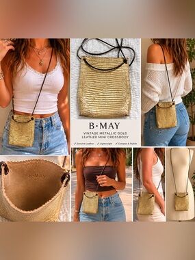 Vintage B. MAY Cream Lizard Embossed Leather Mini Crossbody Pouch Bag